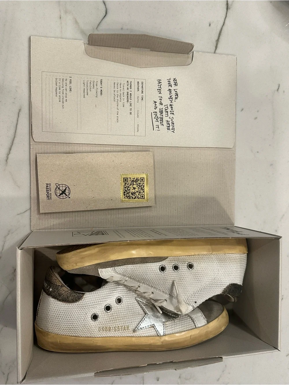 Golden Goose Super-Star Sneakers Size 37 White Silver Star Mesh Suede Toe + Box - Picture 9 of 9